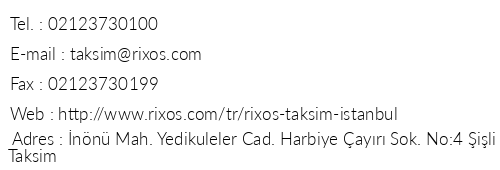 Rixos Taksim stanbul telefon numaralar, faks, e-mail, posta adresi ve iletiim bilgileri